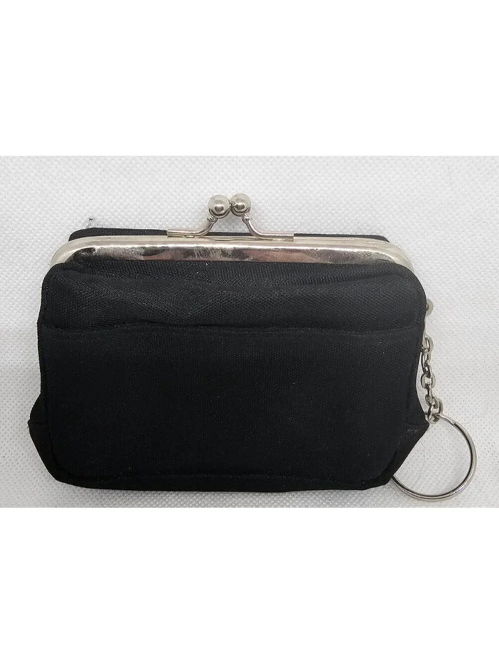 Black Kiss Lock Coin Purse Keychain Small Fabric Change Wallet Retro Style